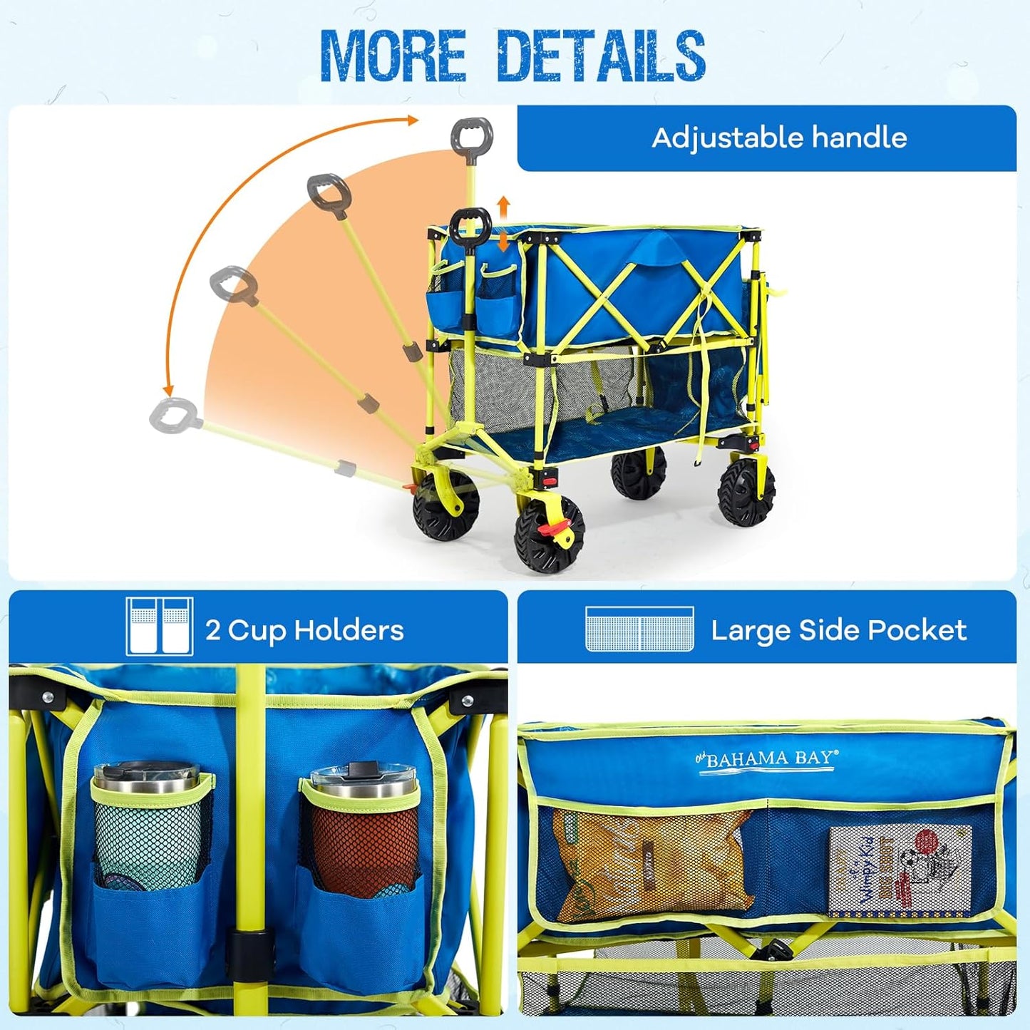 Old Bahama Bay 400L Collapsible Double Decker Beach Wagon with Brakes, Folding Beach Cart with 54" Extra Long Decker, 450LBS Heavy Duty Wagon Chart with All-Terrain Big Wheels for Sand Camping Garden