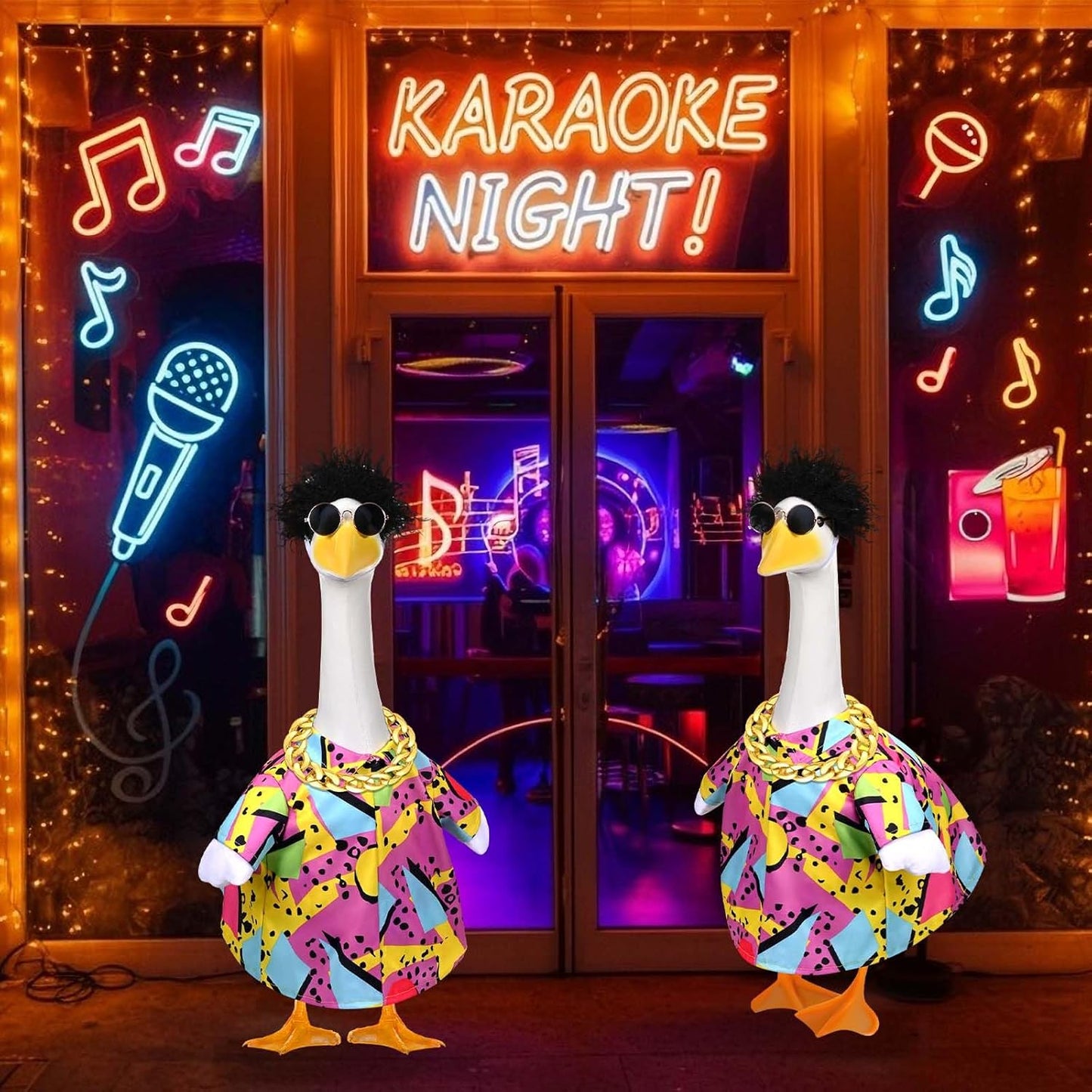Hip Hop Porch Goose Outfits Cement Statue Concrete Goose Outdoor Patio Garden Concrete Lawn Goose Yard Decor (Singer)