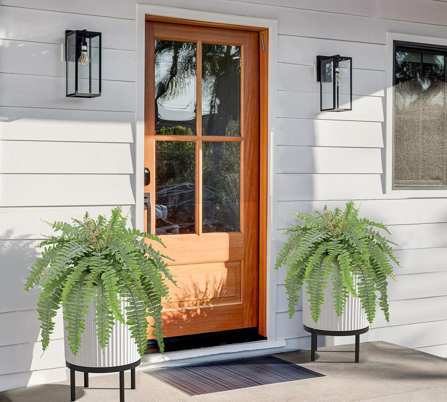 Hollyone Artificial Fern Plants in Pot 25.5" Medium Artificial Boston Fern 31 Leaves for Outdoors & Indoor Faux Potted Plant Fake Ferns Bush Plant Patio Garden Farmhouse Porch Home Decor Dusty Green