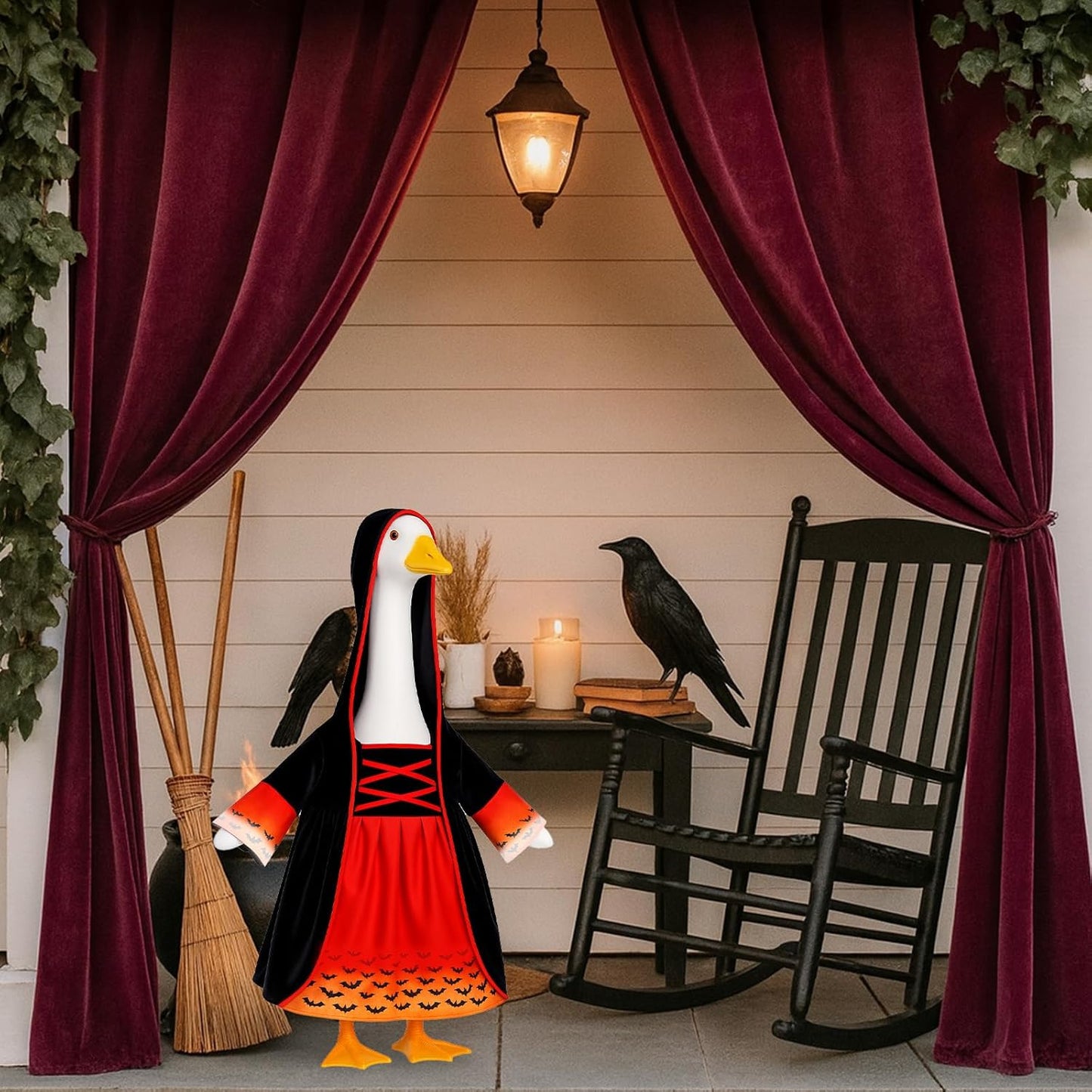 Halloween Goose Outfit Witch Lawn Porch Goose Clothes Fall Halloween Geese Costume for 23" Geese Outdoor Patio Yard Lawn Decoration