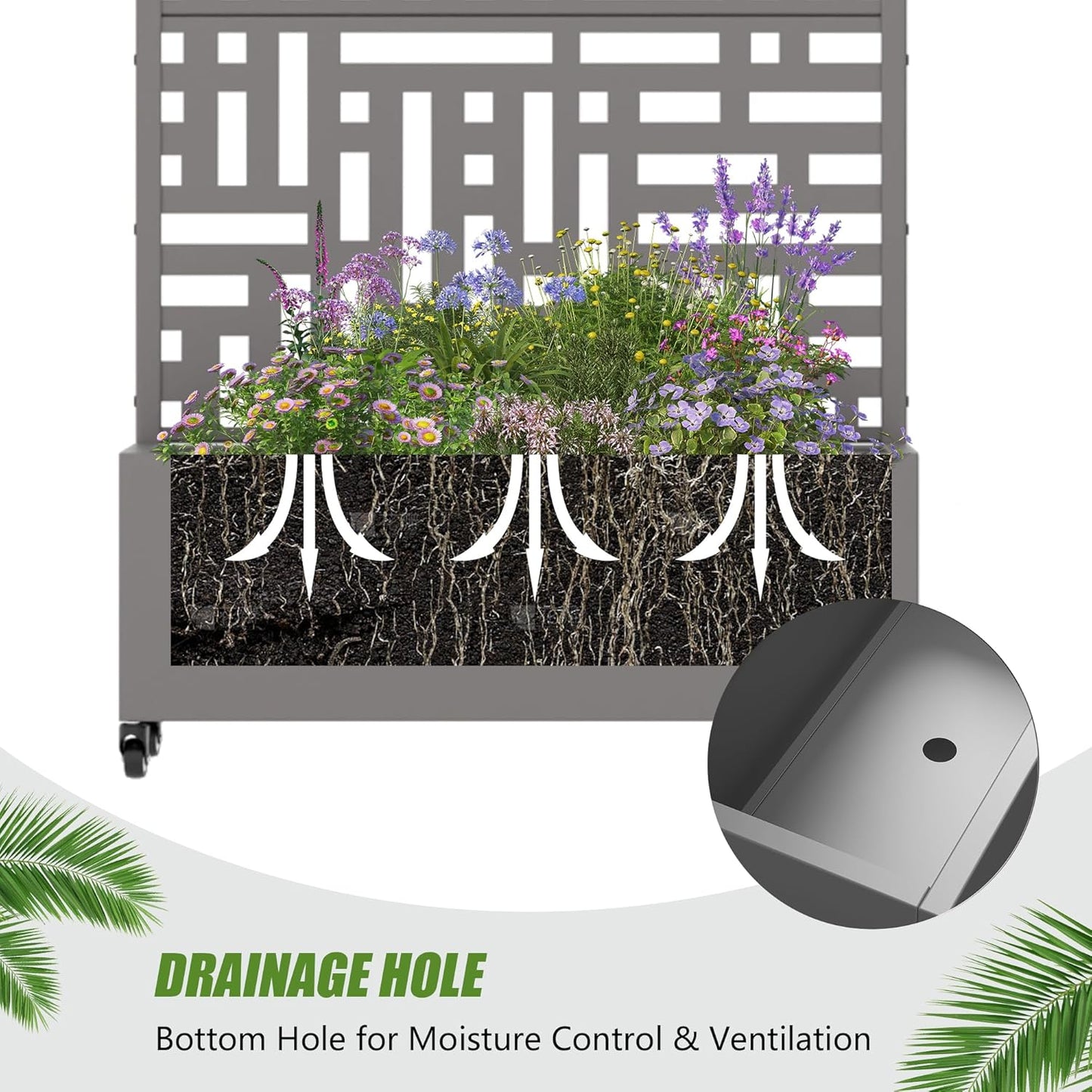 Casaphoria 72"x35" Metal Raised Garden Bed with Trellis(2 Pack), Outdoor Planter Box with Wheels & Drainage Holes for Climbing Plants, Flowers, Elevated Garden Kit with Privacy Screen, Grey-Helen