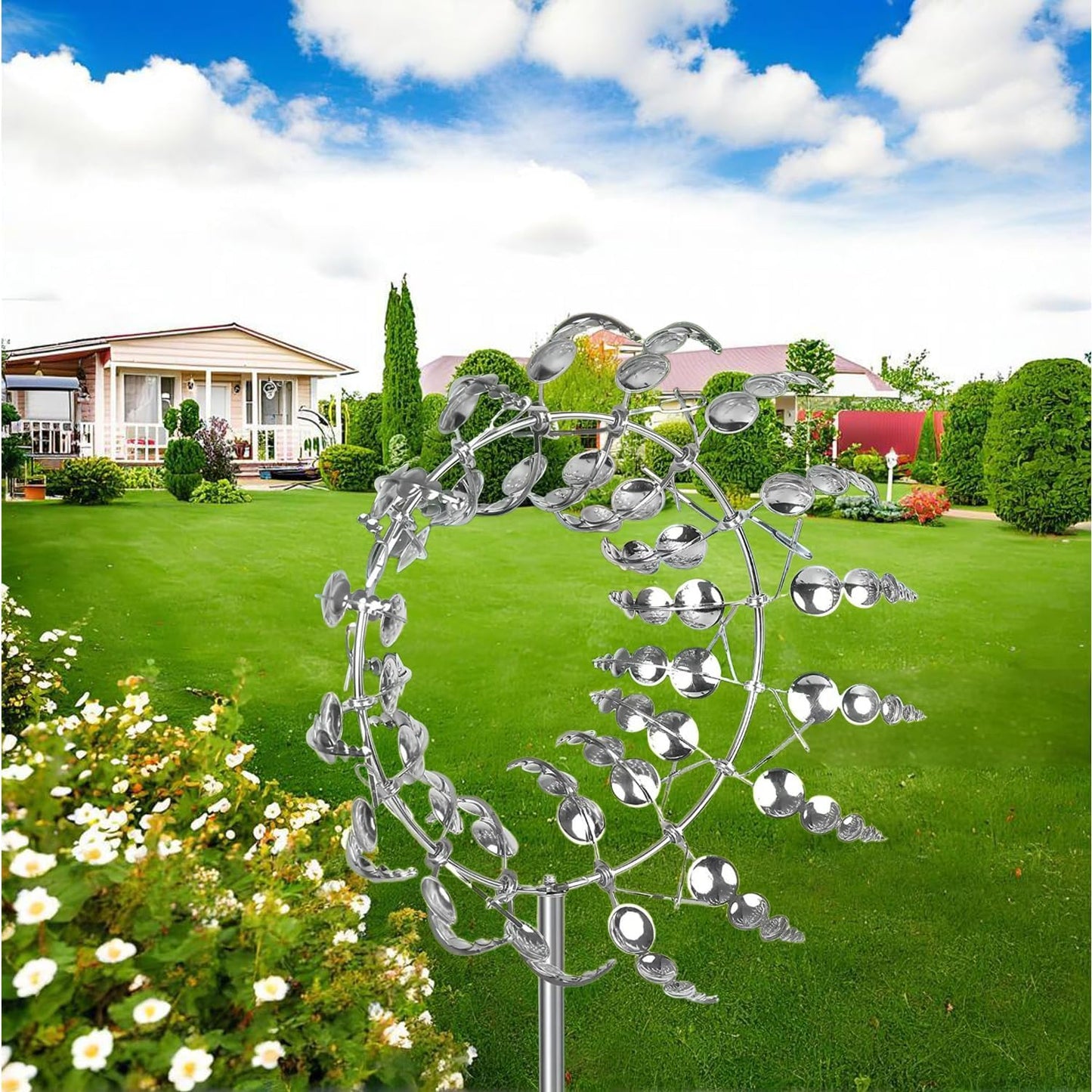 Magical Metal Windmill, Wind Spinners for Yard Garden, Outdoor Spinners, Windmill for Yard, Wind Sculptures & Spinners for Yard Garden Patio Decoration (1PCS Silver)