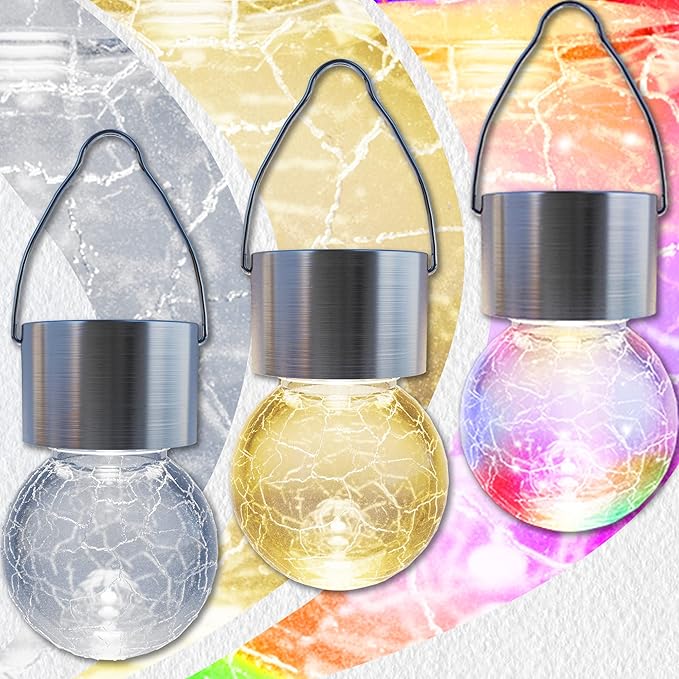 GIGALUMI 8 Pack Solar Outdoor Lights, Solar Hanging Lights for Christmas Decoration-Cracked Glass Solar Lights Outdoor Waterproof for Garden, Yard, Fence, Tree(Warm White)