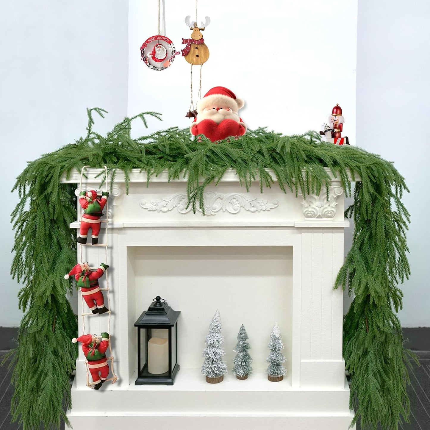 9FTClassicNorfolkGarland, Real Touch Norfolk Garland - Artificial Christmas Garlands Green Norfolk Pine Needles Garland for Fireplace Table Stairs Mantlegarlands Window Indoor/Outdoor Home Decor
