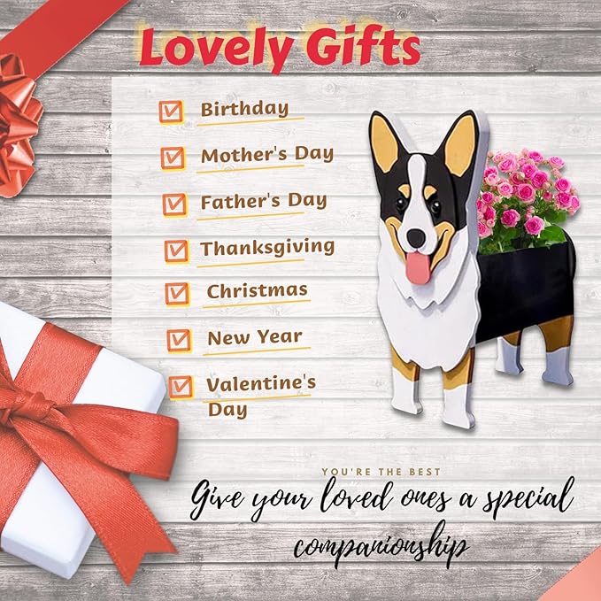 Concepts Welsh Corgi Dog Planter Plant Pots,Cute Garden Dog Flower Planter,Large Dog Planters Birthday Gifts for Women,Office,Indoor/Outdoor Decor(9.84 * 6.77 * 17in)