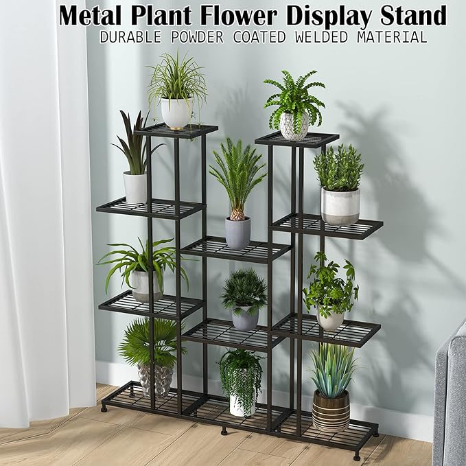 Metal Plant Stand, large indoor Plant Stands Decorative Black Steel Plant Shelf for ontdoor Patio Garden Balcony and Yard,tall multi tier plant stand(9 Tier)