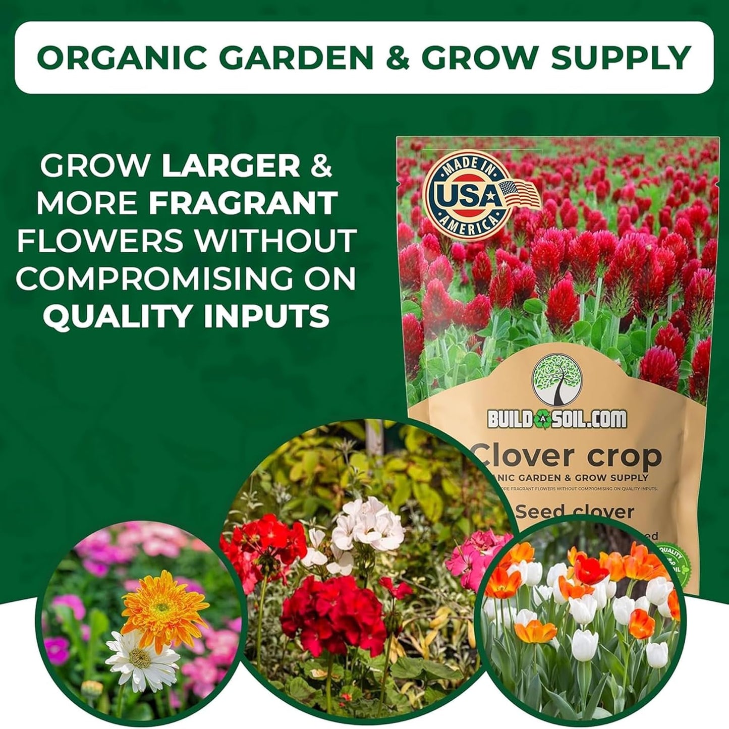 BuildASoil No-Till Clover Seed Cover Crop Blend 12 Species Cover Crop Seed Mix Premium Clover Seeds for Lawn - Plants Friendly Cover Crop for Garden - 60% Clover (1 lb Bag)