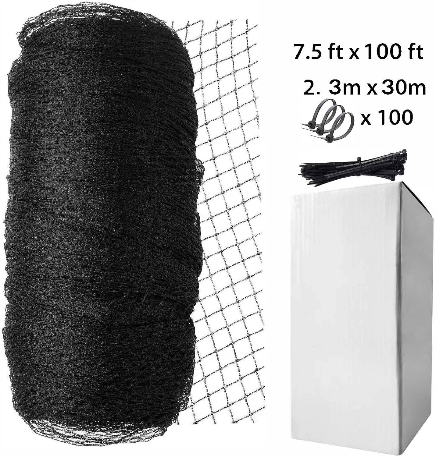 Garden Netting, 7.5ft x 100ft Black Bird Netting Heavy Duty,Rabbit,Squirrels,Anti Birds,Larger Bees,Deer,Chicken,Cardinals,Animal Fencing for Fruit Tree & Vegetable Garden