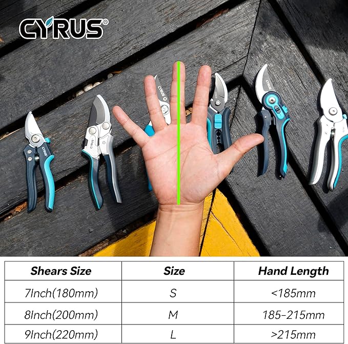 CYRUS Pruning Shears, 7" Pruning Shears with Bypass Blade for Cutting Branches and Twigs up to 24mm in Diameter, Tool for Pruning Garden Branches and Potted Plants (00288)