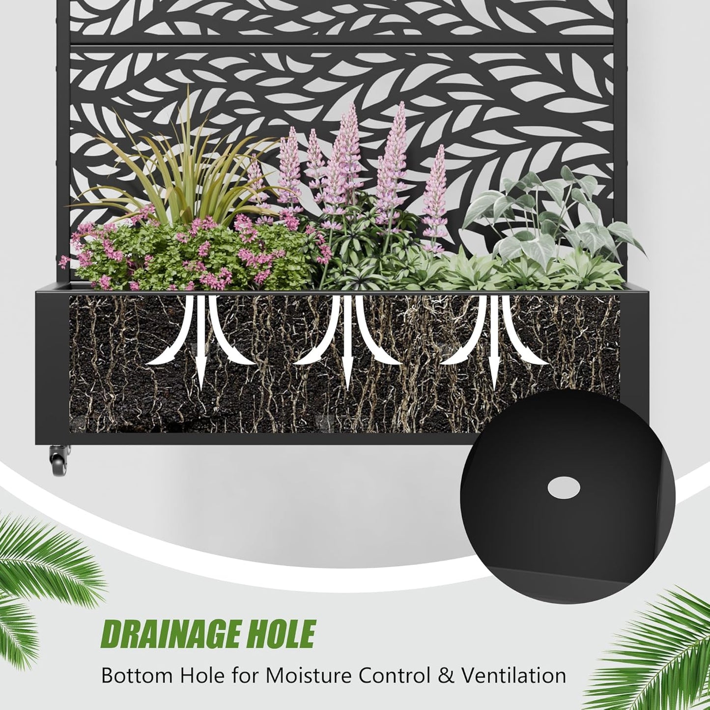 Casaphoria 47"x47" Metal Raised Garden Bed with Trellis(2 Pack), Outdoor Planter Box with Wheels & Drainage Holes for Climbing Plants, Flowers, Elevated Garden Kit with Privacy Screen, Black-Spring