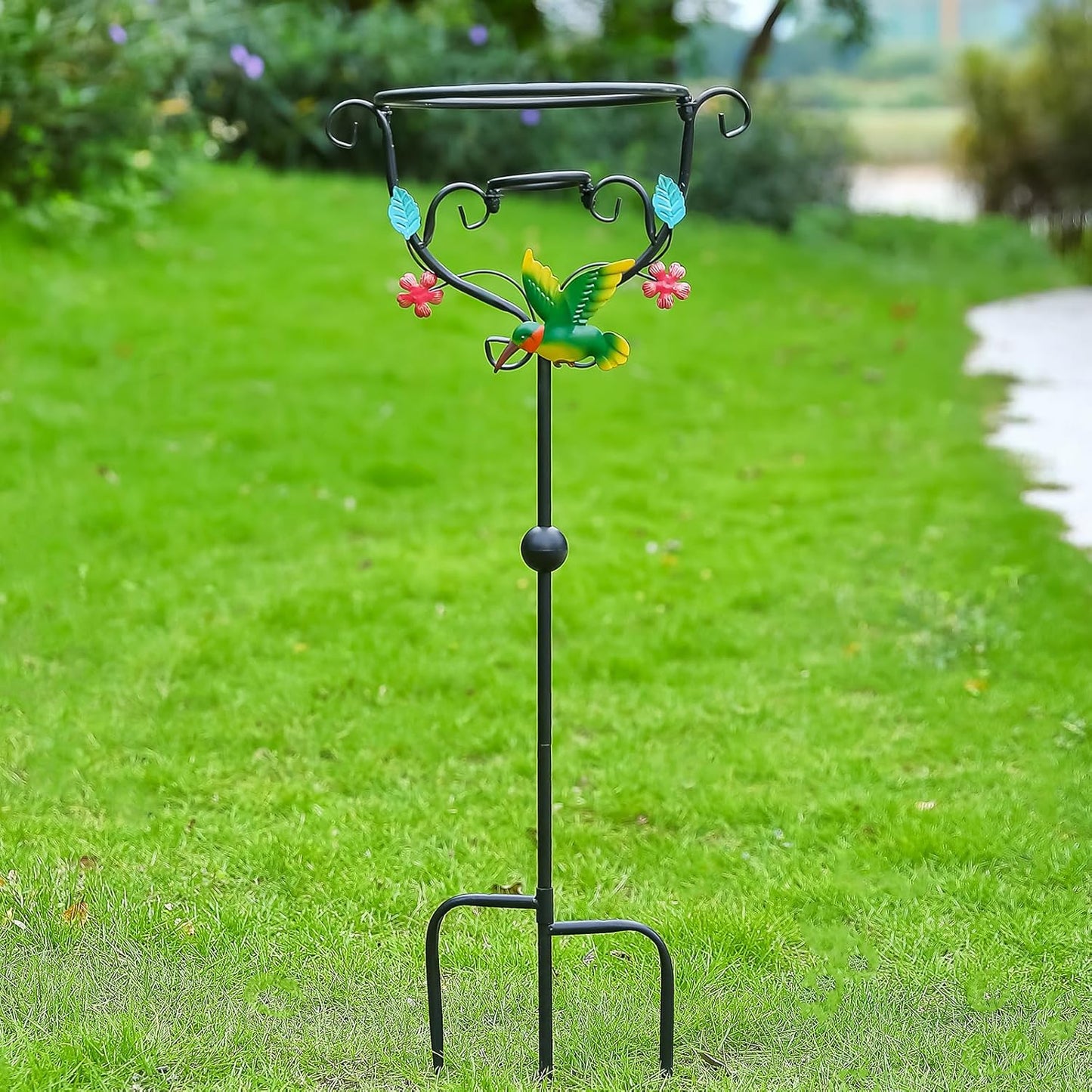 Hummingbird Gazing Globe Stand - 31.1" Metal Display with 3 Prongs Base for 10" Black Glass Balls - Outdoor Garden Yard Courtyard Lawn