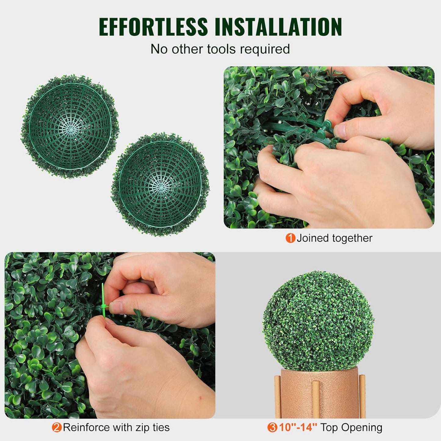 VEVOR 2 Pcs 16” Artificial Plant Topiary Ball, 4 Layers Faux Boxwood Balls, All-Year Green Faux Plant Decorative Balls for Backyard, Balcony,Garden, Wedding and Home Décor