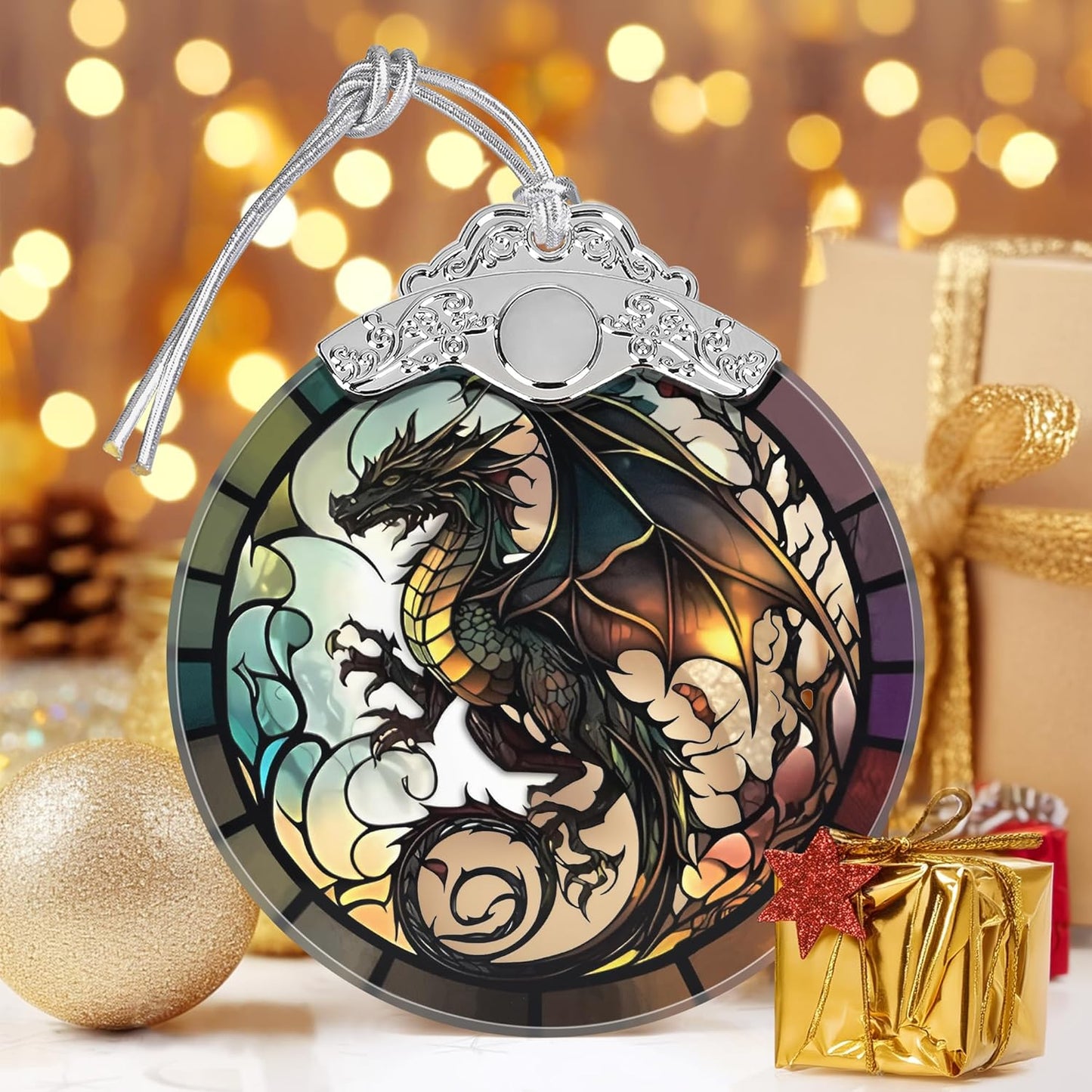 Dragon Stained Glass Ornament, Christmas Ornaments, Xmas Tree Decorations, Ornaments for Christmas Tree, Holiday Presents, Gift Exchange Ideas
