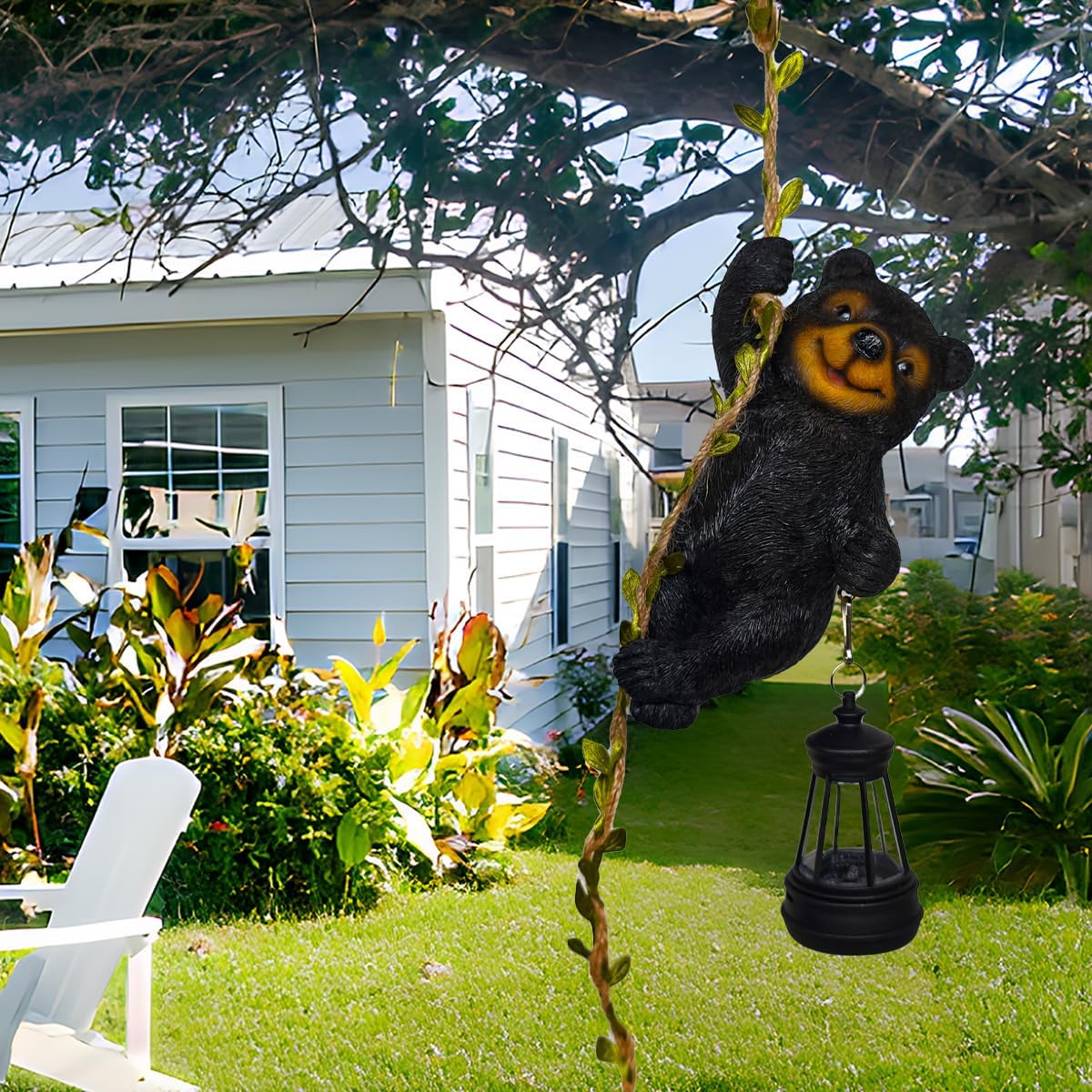 Solar Garden Decor Outdoor Statues-Resin Raccoon Climbing Vine & Squirrel Figurine with LED Light, Waterproof Hanging Animal Figurine with Hook for Patio, Yard, Home Decor Gift (Raccoon)