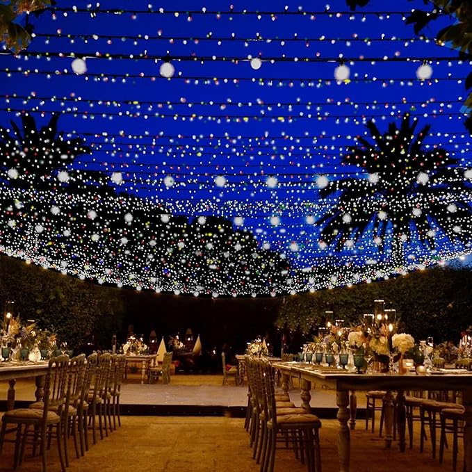 Outdoor String Lights, 600 LED 216Ft Christmas Light with Remote, 8 Lighting Modes, Powered Plug for Wedding Party Garden Tree Yard Indoor Decorations(216 Ft | Multi, 216 Ft)