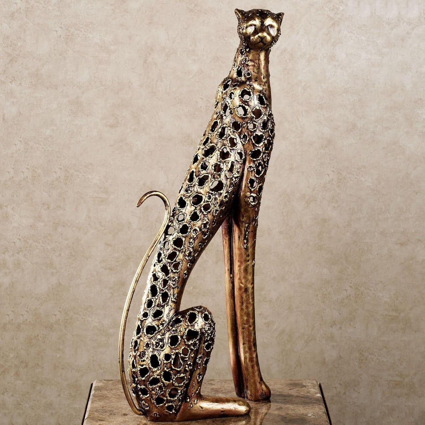 Touch of Class Wild Elegance Cheetah Sculpture Bronze Gold Large - Jungle Room Decorations - African Table Sculptures Decor - 23 Inches High