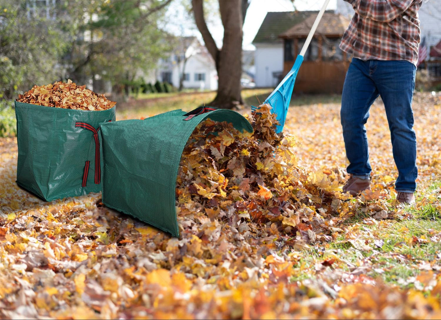53 Gallon Garden Bags for Debris,2-Pack Yard Waste Bags,Large Dustpan-Type Lawn bags with Gardening Gloves,Leaf Bags for Yard Debris,Grass Clippings,Collapsible Trash Can for Parties,Laundry,Camping