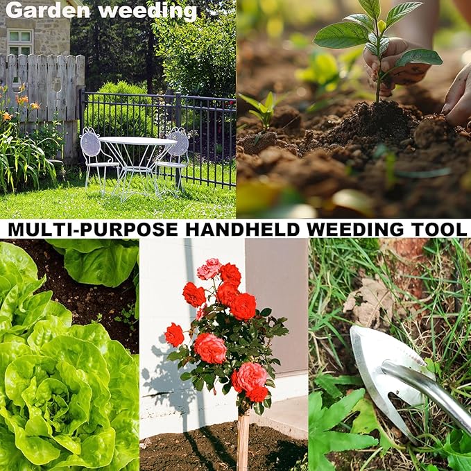 Gardening Weed Puller Tool,V-Shaped Hand Weeding Pulling Tool,Weed Removal Tool,Wood Handle Weeder Tool for Garden,Uprooting Weed Remover Tools (12.6 inch)