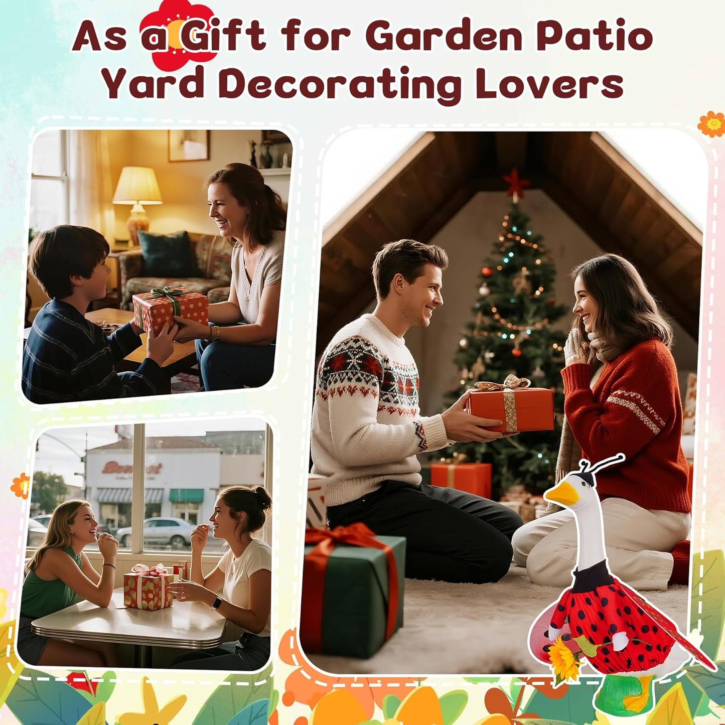 JIAYAN Porch Goose Outfits Outdoor Decoration: 2Pcs Cute Red Ladybird Costume Set 23"/ 17" Lawn Goose Statue Clothes for Theme Party Garden Patio Yard