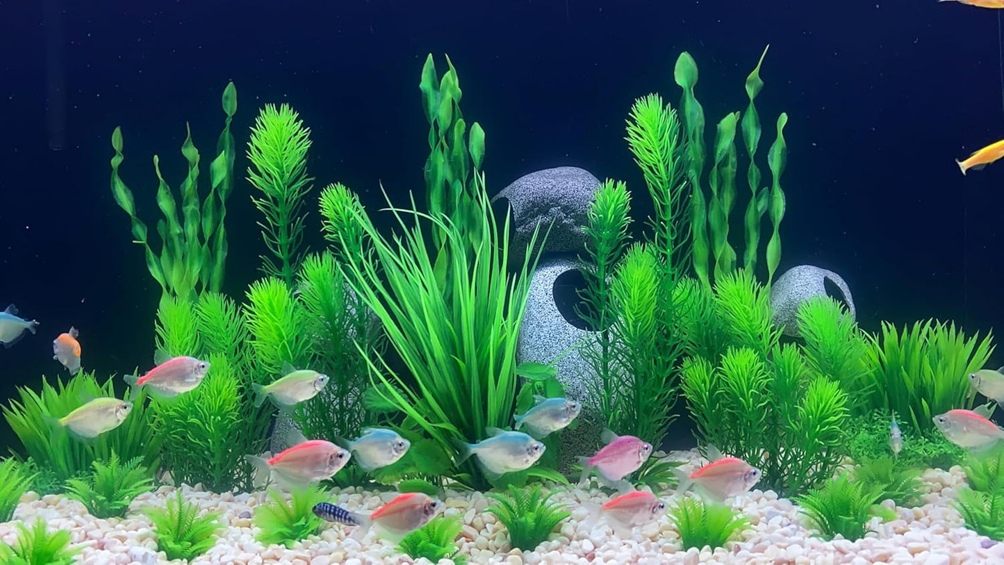 BEGONDIS 18pc Artificial Aquarium Green Plants Set, Realistic/Natural Style, Artificial Plastic Aquarium Plants for Aquarium Decorations