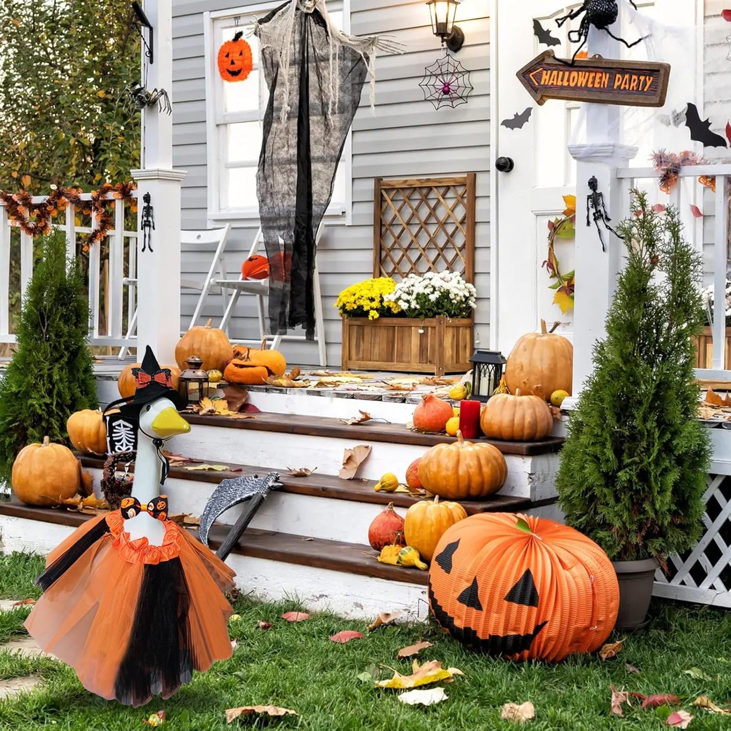 Porch Goose Outfits for 23" Plastic Porch Goose Halloween Pumpkin Outfit Goose Clothes for Cement Goose for Indoor Outdoor Garden Yard Lawn Patio Art Decor(NGQ)