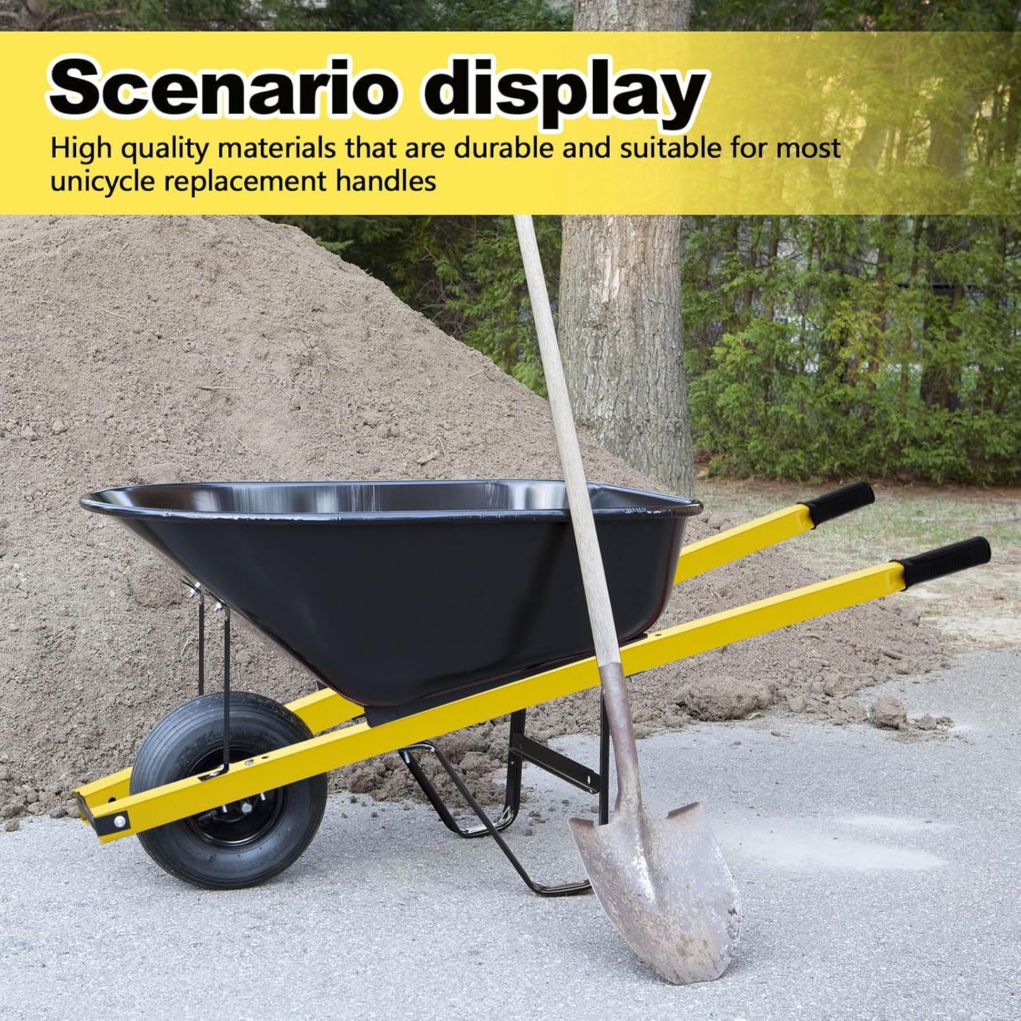 Gisafai 1 Pair Wheelbarrow Replacement Handles Kit 60 Inches Metal Wheelbarrow Handles Heavy Duty Yellow, Easy Install