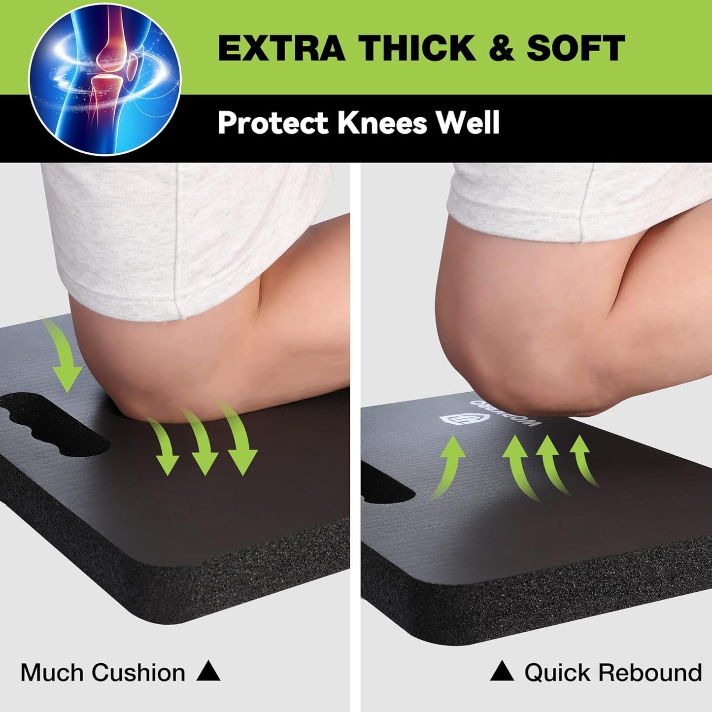 WORKPRO Extra Thick Kneeling Pad, 2-Pack, Soft Foam Cushioning for Knee, Large Foam Kneeler Mat for Gardening, Bathing Baby, Workout Supplies, 17.5 x 11 x 1.5 in, Black