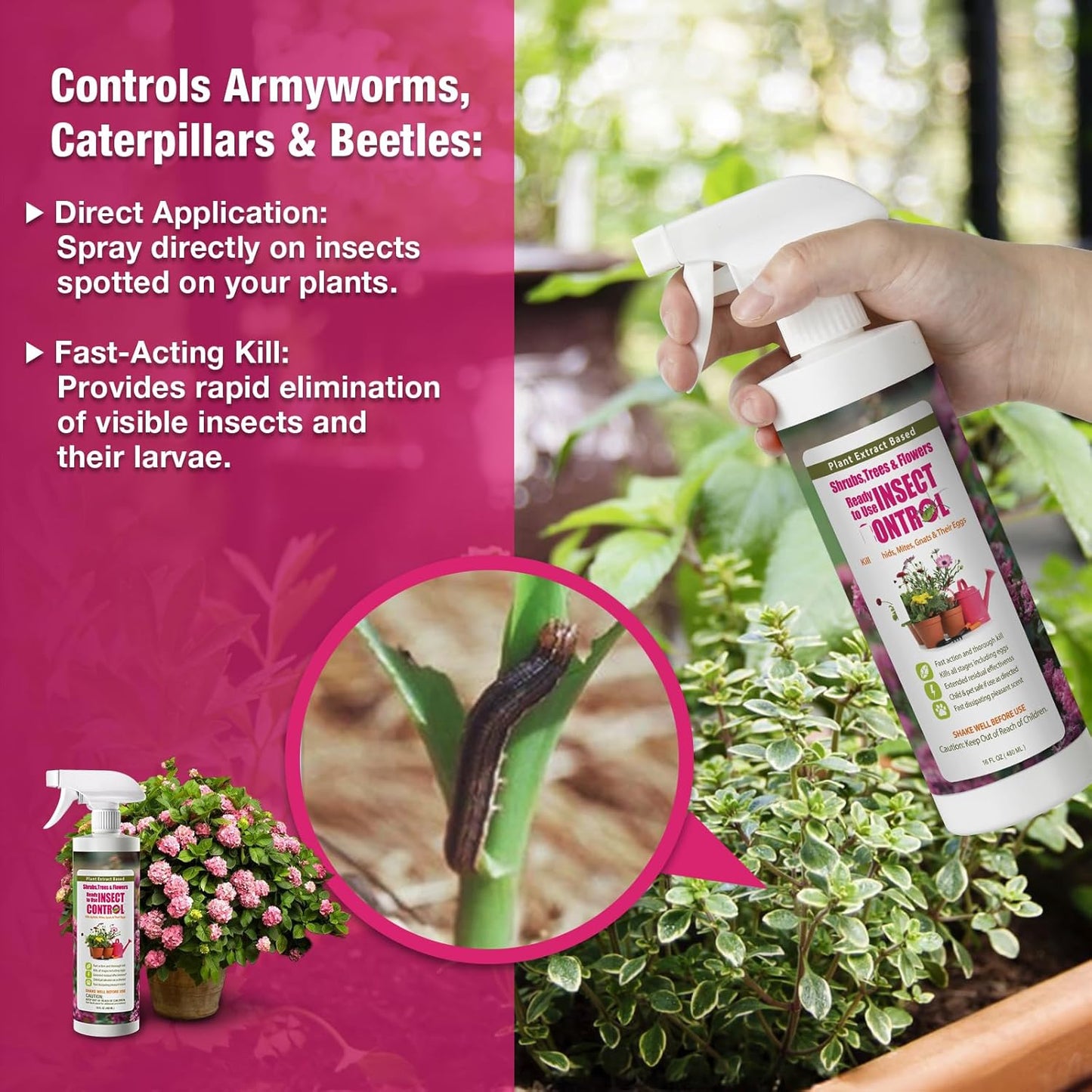 EcoVenger (by EcoRaider) Garden & Plant Insect Control 16 oz, Kills Aphids, Mealybugs, Red Spiders, Armyworms and Gnats All Stages and Eggs, Indoor/Outdoor, Plant-Based, Non-Toxic Child & Pet Safe