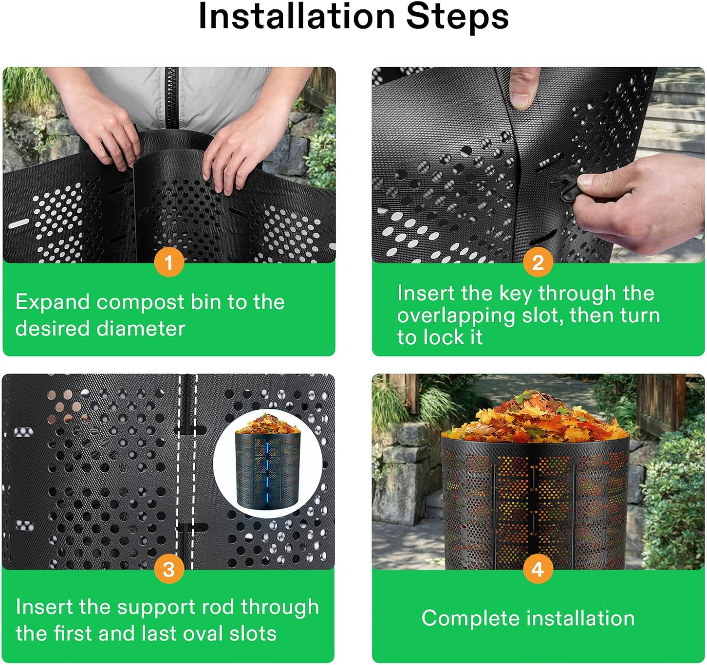 VIVOSUN 500 Gallon Outdoor Compost Bin, Expandable Composter, Easy to Setup & Large Capacity for Backyard, Lawn (Black with Gloves)
