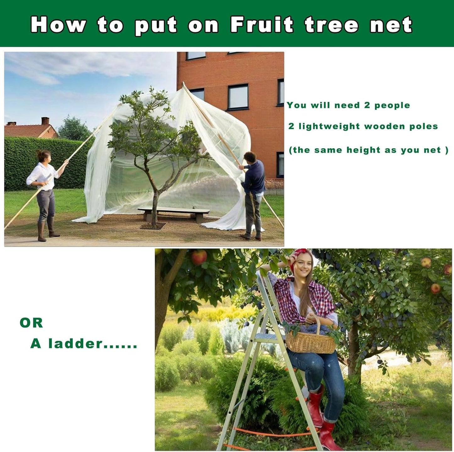 10x10Ft Large Tree Netting for Fruit Trees Keep Birds Squirrels Cicadas and Small Fly Out,Ideal Covers for Cherry Fig Blueberry Bushes Guava Peach Apple Trees(Zippers on Both Sides)