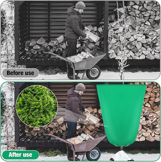 4 Pcs Plant Covers Freeze Protection 35.4" x 59" Winter Frost Blankets for Outdoor Plants with Zipper Drawstring Frost Cloth Freeze Covers Warm Shrub Jacket for Fruit Tree Potted(Green)