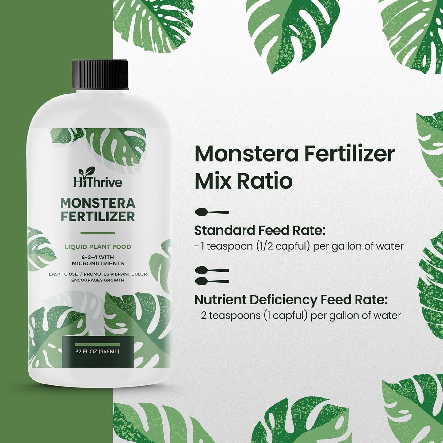 32oz Monstera Plant Food - Makes 192 Gallons of Monstera Fertilizer, Liquid Indoor Plant Fertilizer for Obliqua, Deliciosa and More, 6-2-4 NPK Ratio for Houseplants’ Healthy Growth & Glossy Leaves