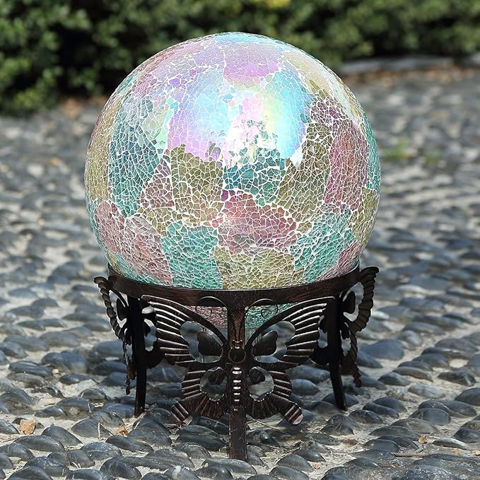 Glass Gazing Ball 10 inch Indoor Outdoor Mosaic Gazing Ball Colorful Globe for Yard and Home Decor, Glass Gazing Globe for Garden