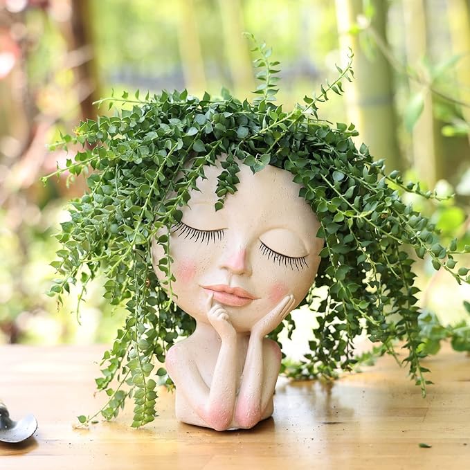 AIMEBBY Face Planter Pot - Face Flower Pots for Indoor and Outdoor Plants - Resin Head Planter Pots with Drainage Hole (X-Large Size)