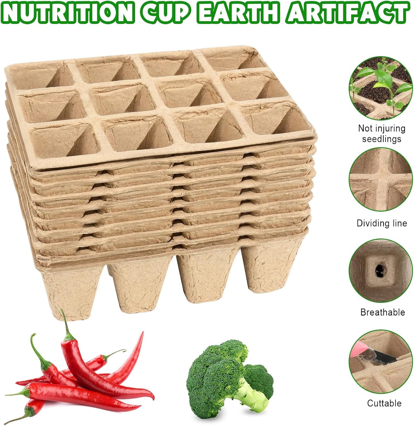 10 Packs Seedling Starter Trays, 120 Cells Biodegradable Seed Starter Plant Pots,Seed Germination Starter Tray Kit with 20 Labels, 2 Transplant Tools