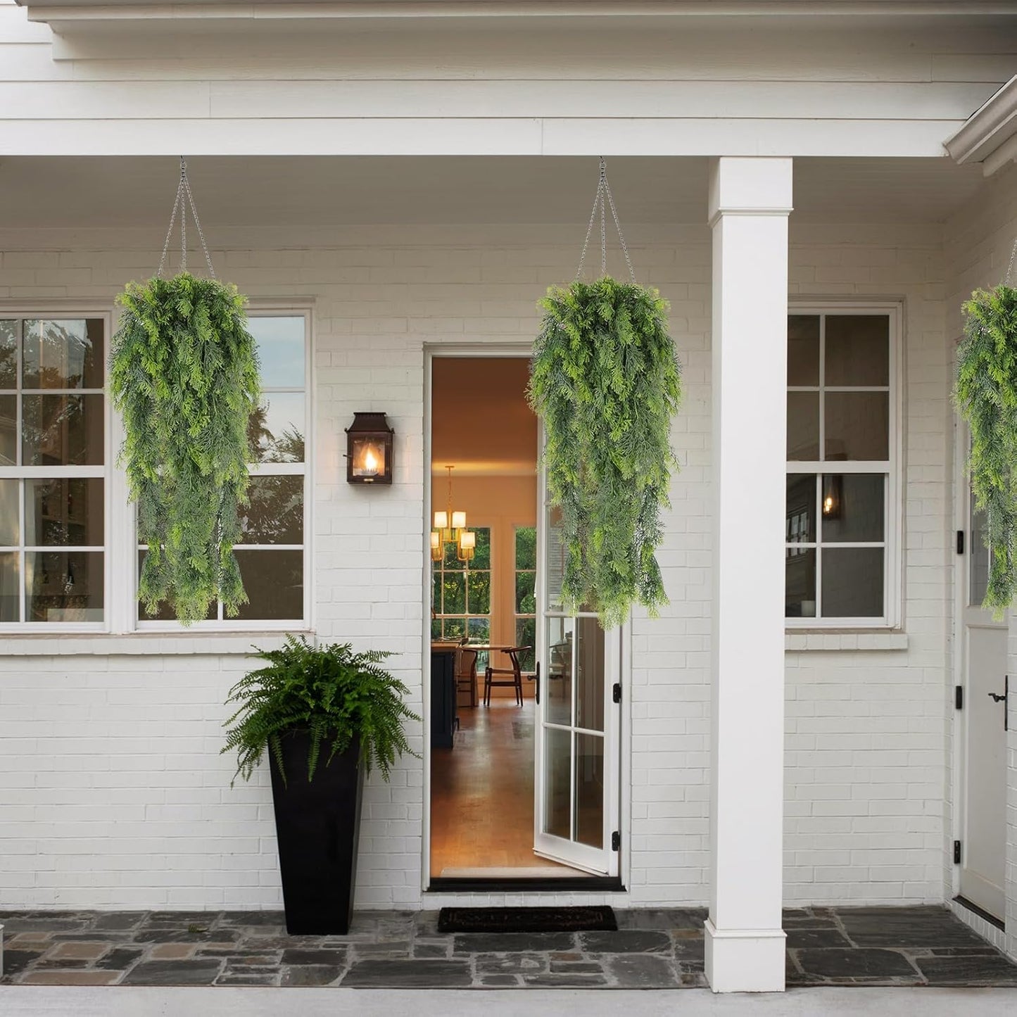 RECUTMS 3 Packs Artificial Hanging Plants Fake Plant Faux Boston Ferns Ivy Vines Greenery UV Resistant Plastic for Indoor Outdoor Room Wall Decor (White)
