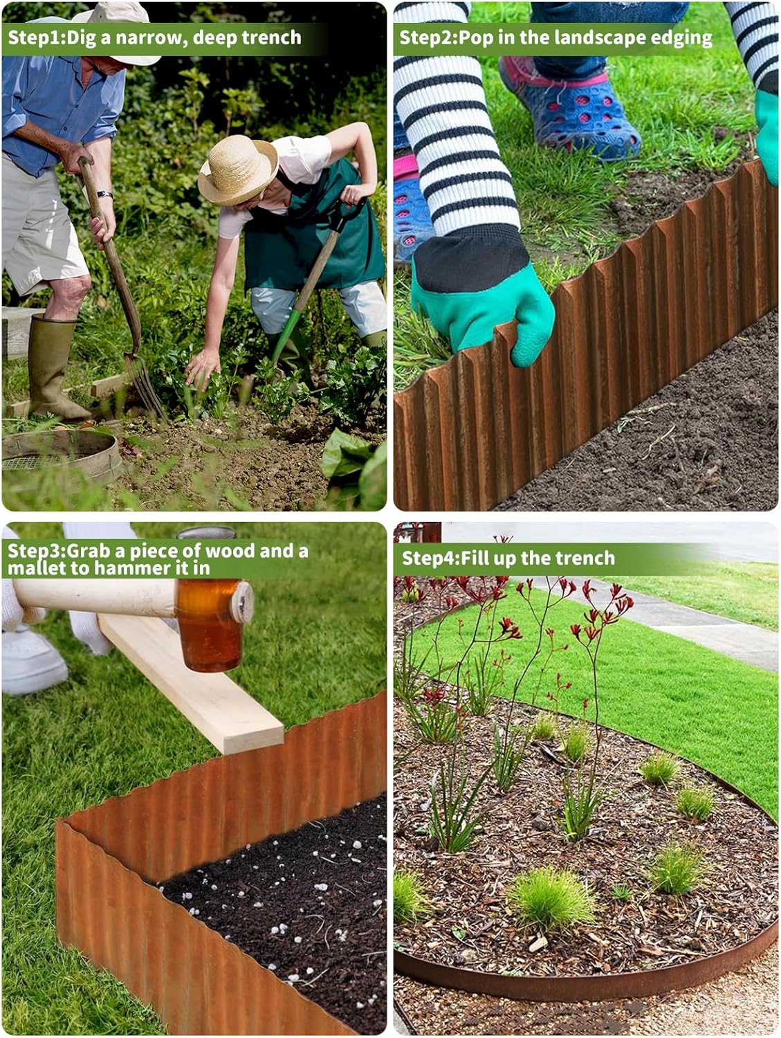 Corrugated Metal Garden Edging - 8" x20' Cold-Rolled Steel Border, Durability Easy to Cut, Easy Installation & Stability, Ideal for DIY Flower Beds, Pathways and Patio Design Rusted