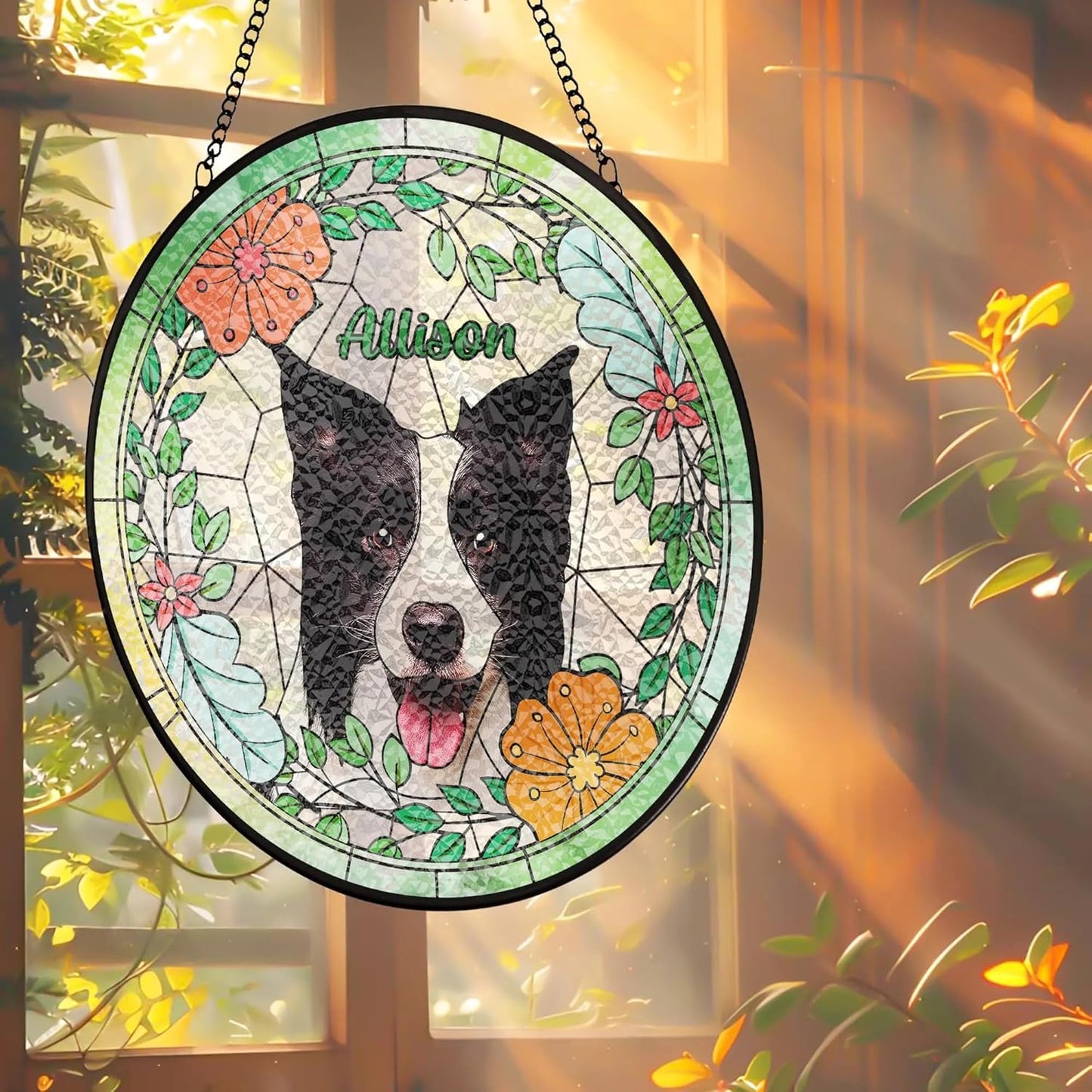 Custom Dog Stained Glass Suncatcher, Personalized Pet Window Hanging Keepsaker, Stained Glass Effect Home Decor, Gift for Pet Loss Memorial, Dog Lover Memorial Decoration, Cat Lover Gifts