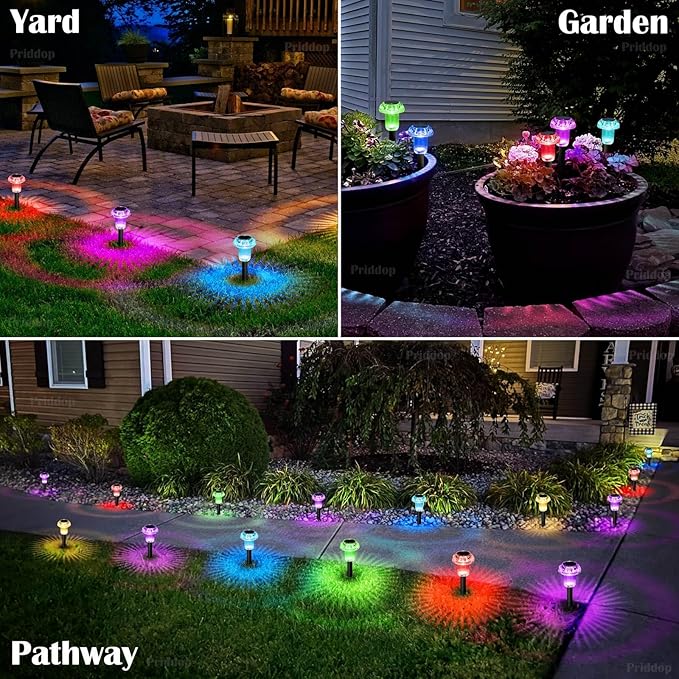 Solar Lights Outdoor Pathway Lights 12 Pack LED Waterproof Color Changing Mushroom Shape for Garden Driveway Walkway Landscape Path Lawn Yard Decor