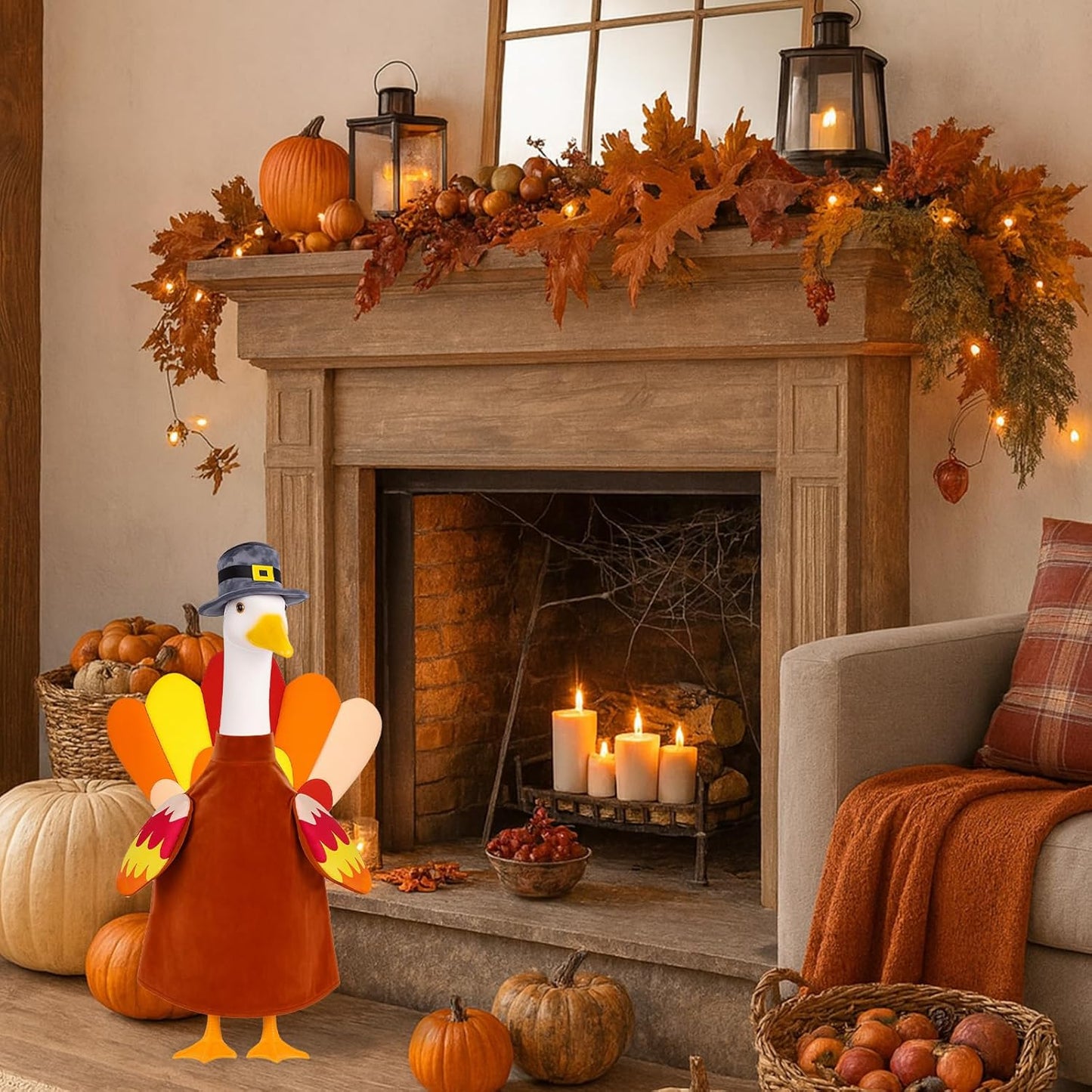 Thanksgiving Turkey Goose Outfit Autumn Fall Porch Goose Clothes 23'' Silly Lawn Geese Costume for Garden Yard Patio Outdoor Decor
