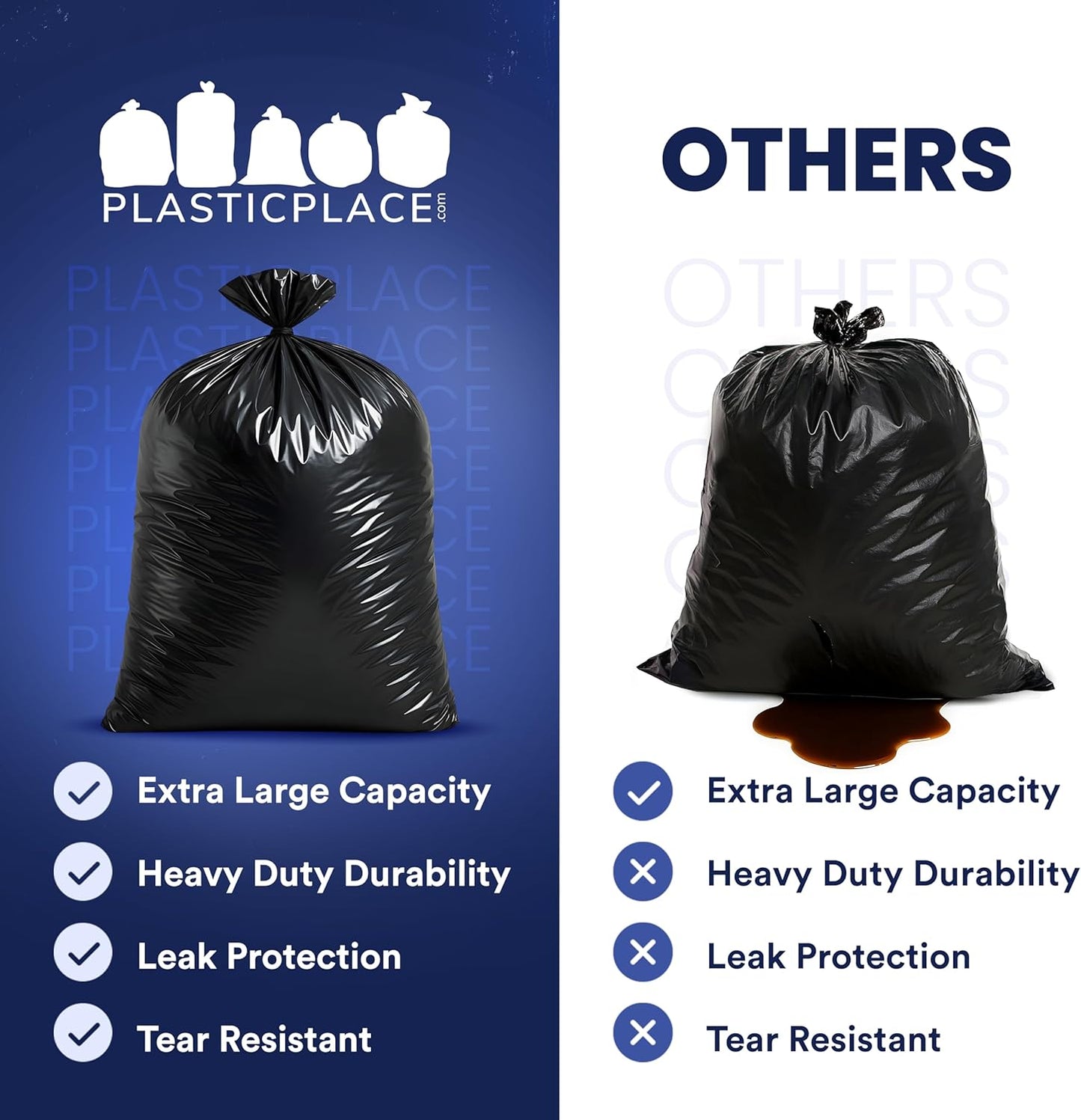 Plasticplace 64-65 Gallon Trash Can Liners for Toter │ 3.0 Mil │ Black Heavy Duty Garbage Bags │ 50” x 60” (25 Count),W65LDBTL3