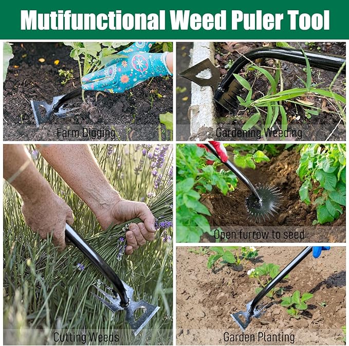 2 Pack Uprooting Weed Pulling Tools,Garden Hand Weeder Tools, Manual Multifunctional Weeders Gardening Tools for Yard and Garden(5Tines+8Tines)