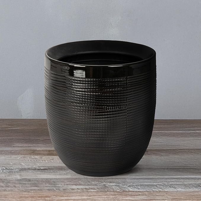 Creative Co-Op Coastal Embossed Textured Stoneware Planter, Black
