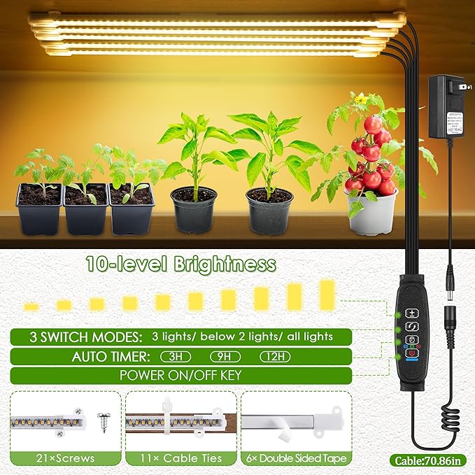 Plant Stand with Grow Lights Indoor, 9 Tiers Shape Plant Shelf with Light Full Spectrum Led Grow Light, Timer Function and Brightness Adjustment, Wood Plant Stand Indoor for Corner Living Room