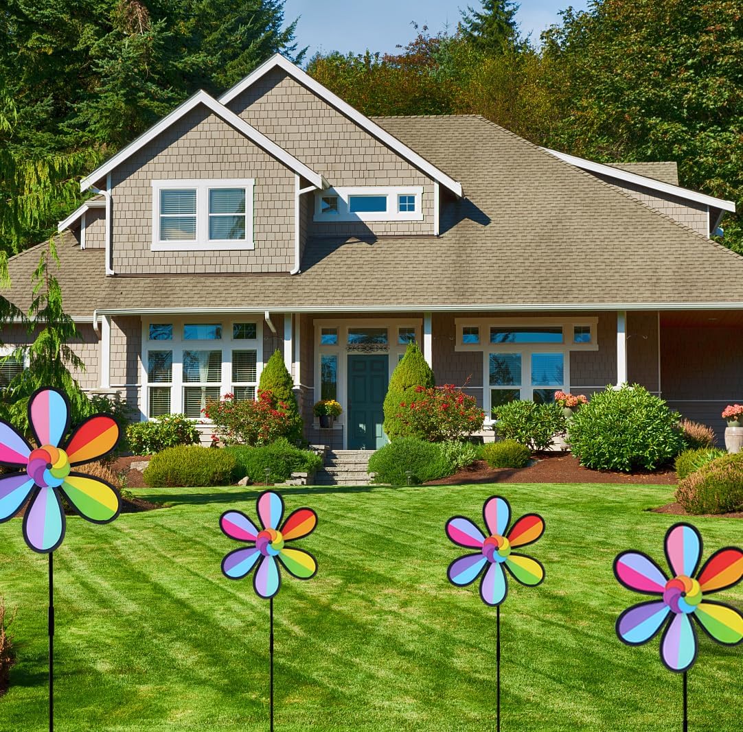 Flower Spinners Colorful Wind Spinners for Lawn Pinwheels Windmill Party Pinwheel Wind Spinner Yard and Garden, 4pcs