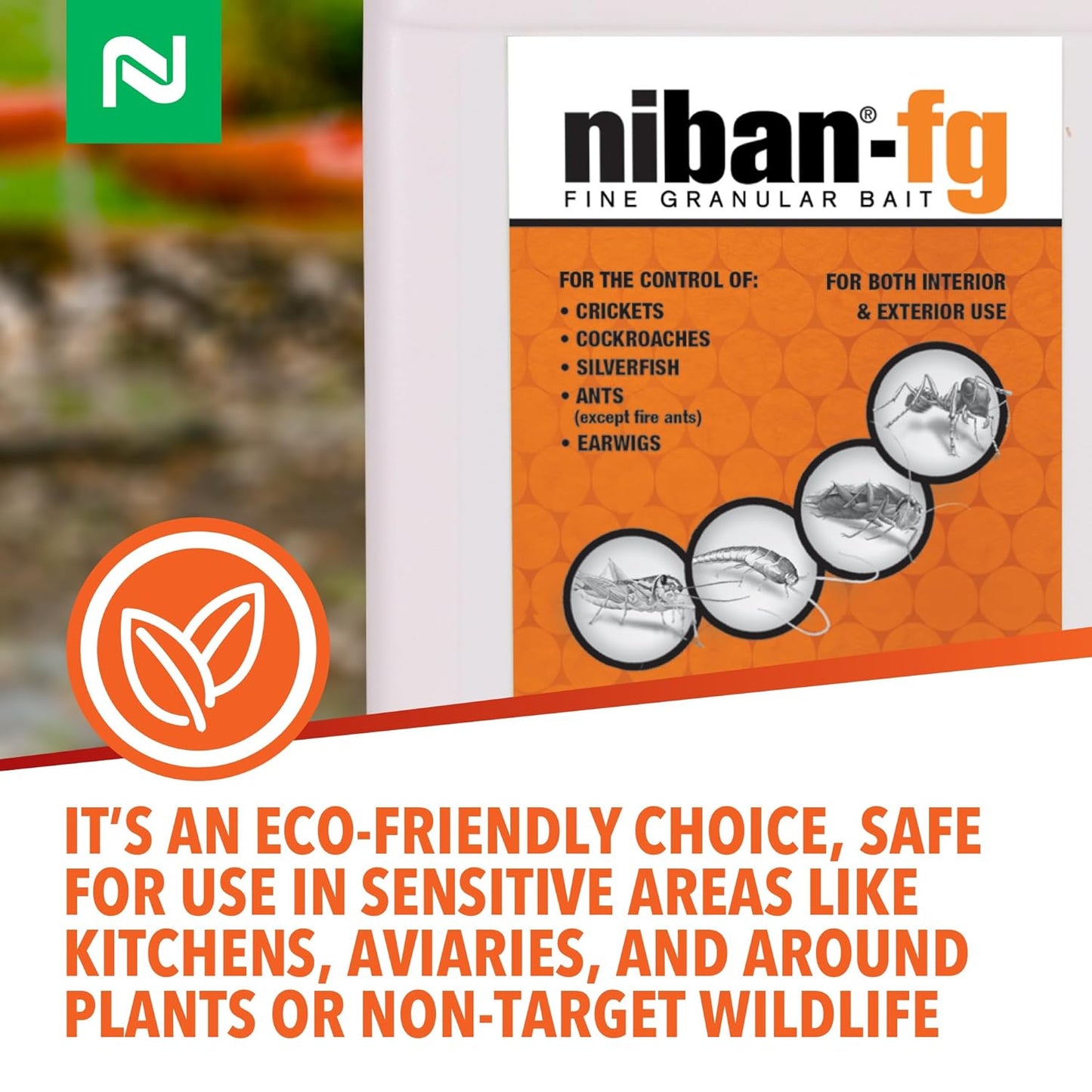 Nisus NiBan-FG Fine Granular Bait, Indoor & Outdoor Moisture-Resistant Bait with Orthoboric Acid, for Ants, Cockroaches, Crickets, Silverfish & Earwigs, 1 lb