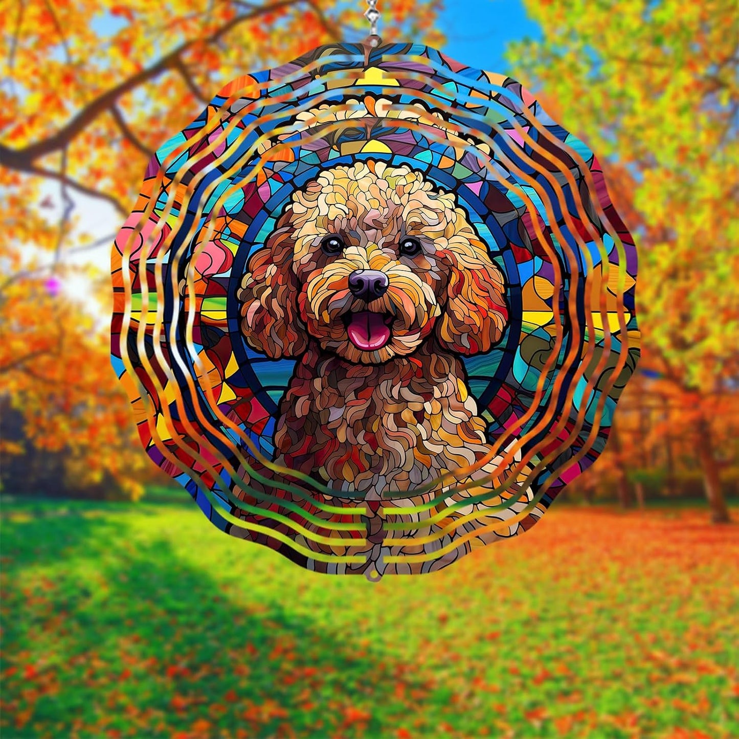 Poodle Dog Wind Spinners Outdoor Dog Memorial Gifts, 3D Metal Kinetic Hanging Garden Wind Spinner, Spinner Decor, Wind Sculptures for Outdoor & Indoor, Window, Yard Decor (Poodle 3)