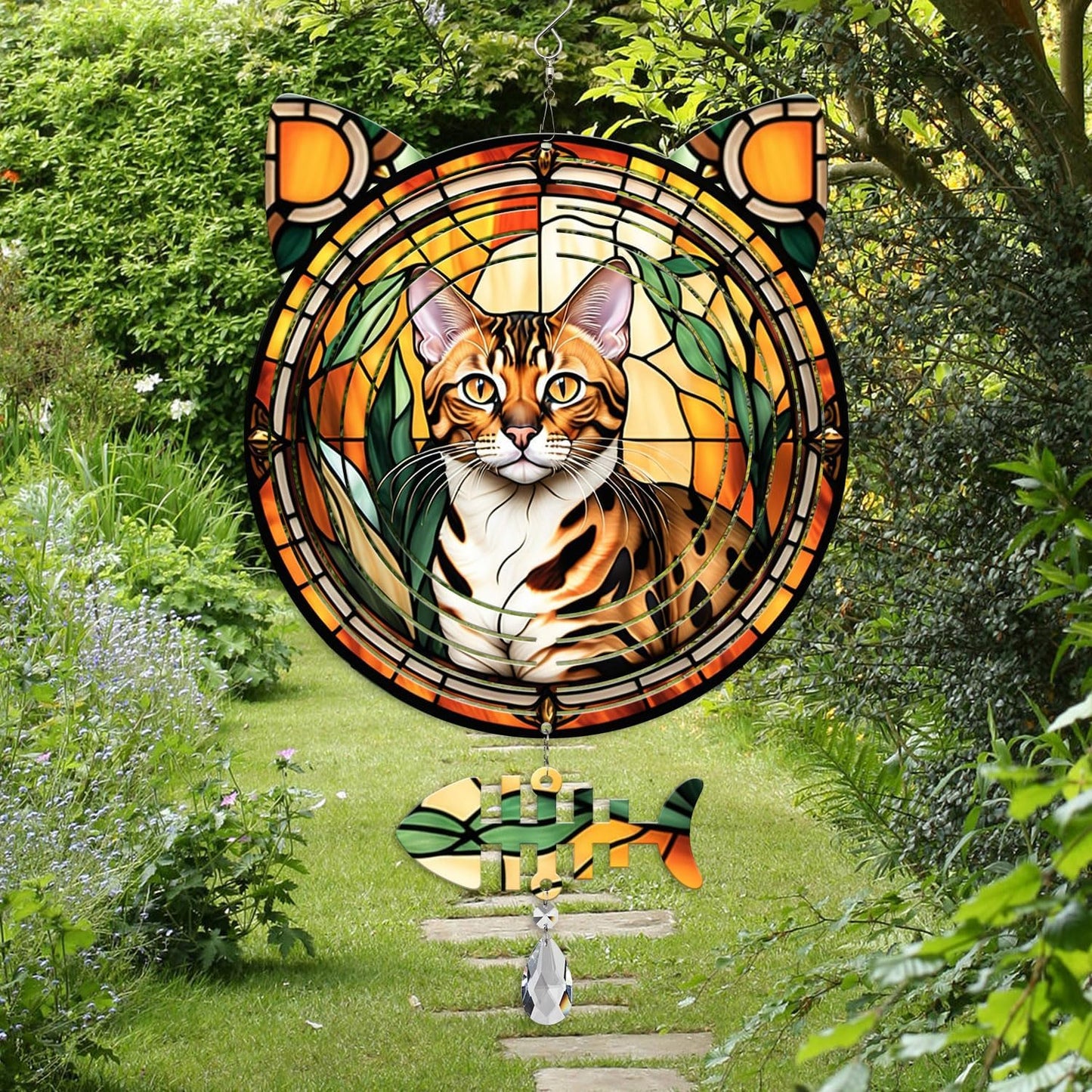 Bengal Cat Wind Spinner, Bengal Cat Wind Spinner Hanging for Yard and Garden