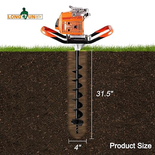 4" Earth Auger Drill Bit - Heavy-Duty Steel Spiral Bit for Post Hole Digging, Planting Trees, Bulbs, Fencing - Fits 3/4" Auger Power Heads (31.5" Long)