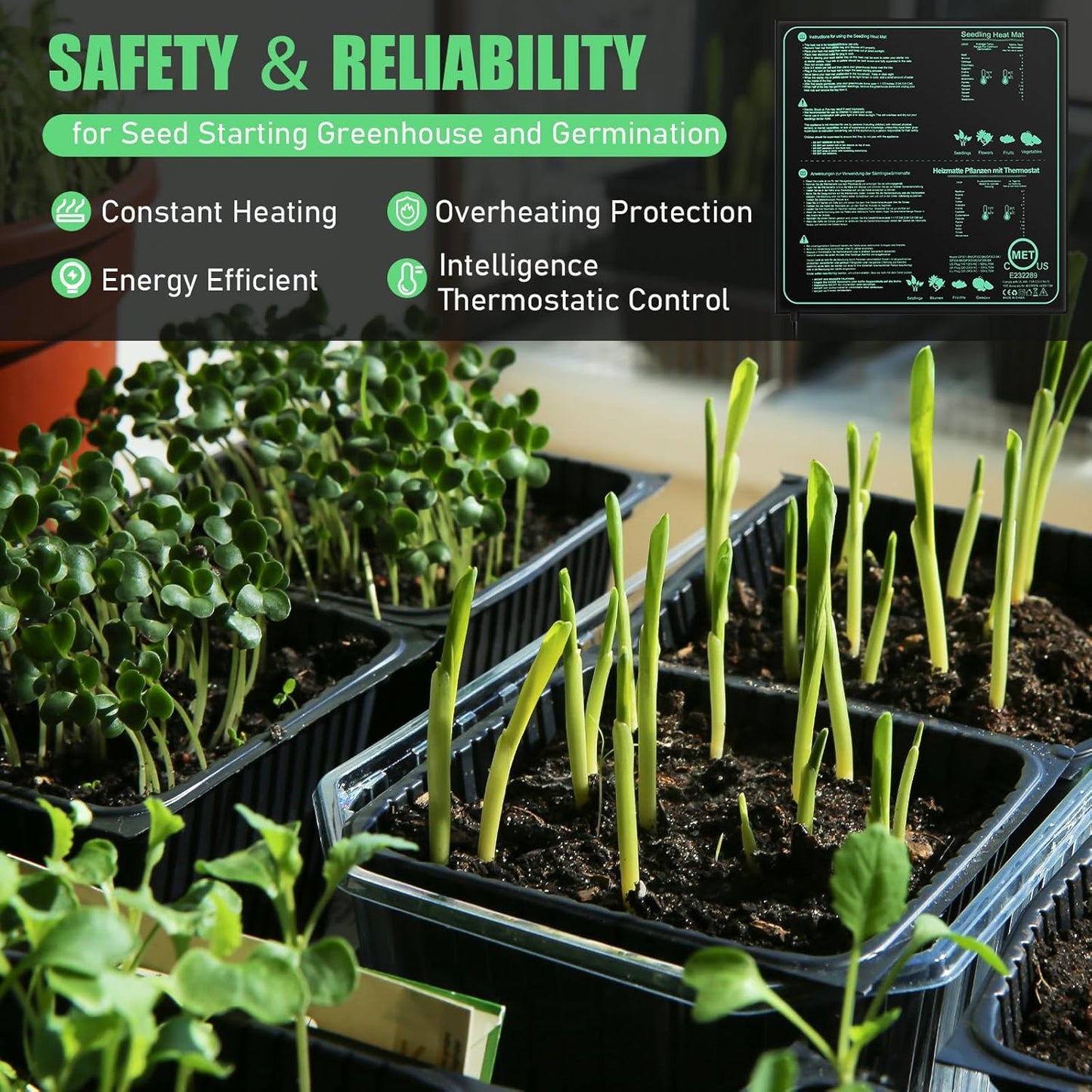 ROCEEI 2 Pack Seedling Heat Mat with Digital Thermostat Controller 20 x 20.75 Inch Waterproof Plant Seedling Heat Mat for Germination, Hydroponics, Brewing, Breeding, Indoor Gardening and Greenhouse